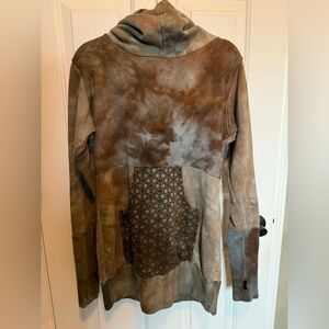 Sew Much Love fleece hoodie L large brown blue purple tan